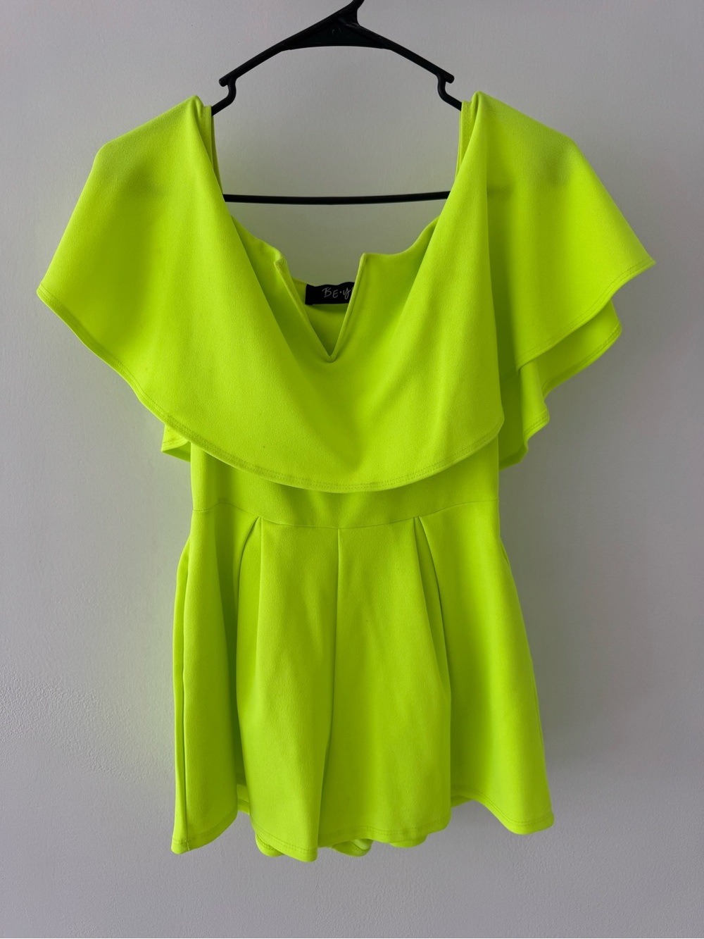 Neon Green Off-Shoulder Ruffle Romper